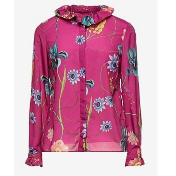 Borgo De Nor Floral blouse with ruffle collar Fuchsia size 8 - Picture 15 of 15